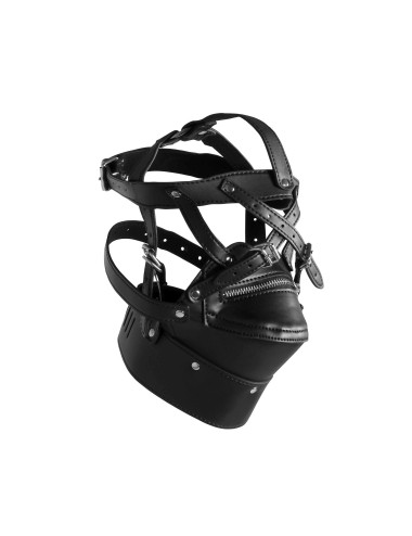 Head Harness with Zip-up Mouth and Lock - Black