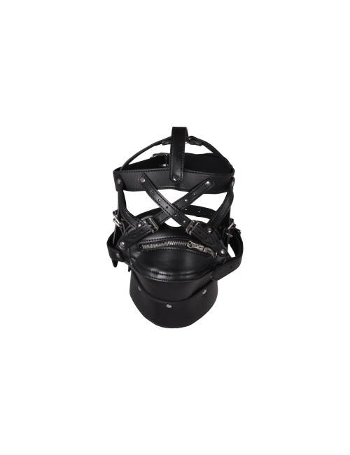 Head Harness with Zip-up Mouth and Lock - Black