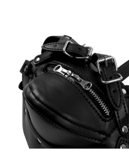 Head Harness with Zip-up Mouth and Lock - Black
