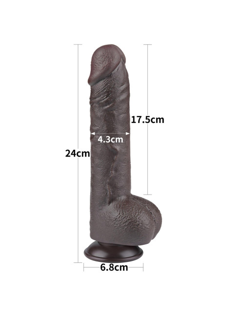 Dildo Realistyczny Sliding Skin 9,5'' Dual Layer - czarny, TPE, z przyssawką