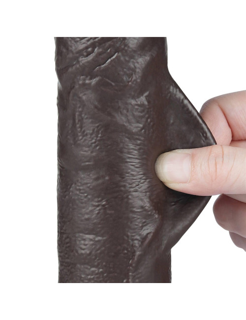 Dildo Realistyczny Sliding Skin 9,5'' Dual Layer - czarny, TPE, z przyssawką