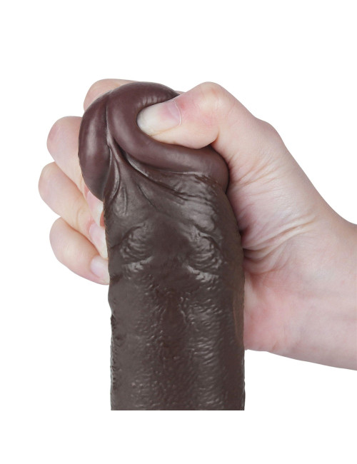 Dildo Realistyczny Sliding Skin 9,5'' Dual Layer - czarny, TPE, z przyssawką
