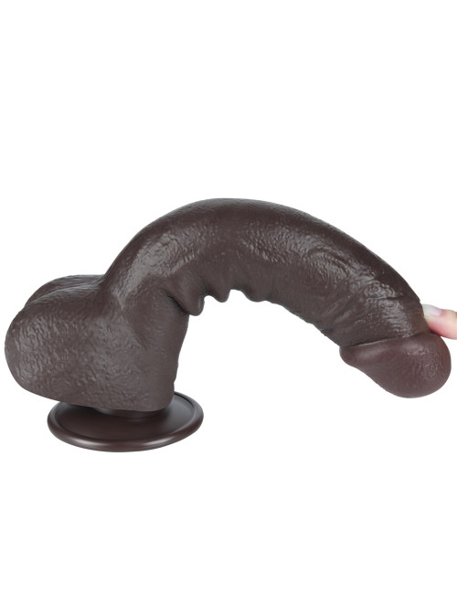 Dildo Realistyczny Sliding Skin 9,5'' Dual Layer - czarny, TPE, z przyssawką