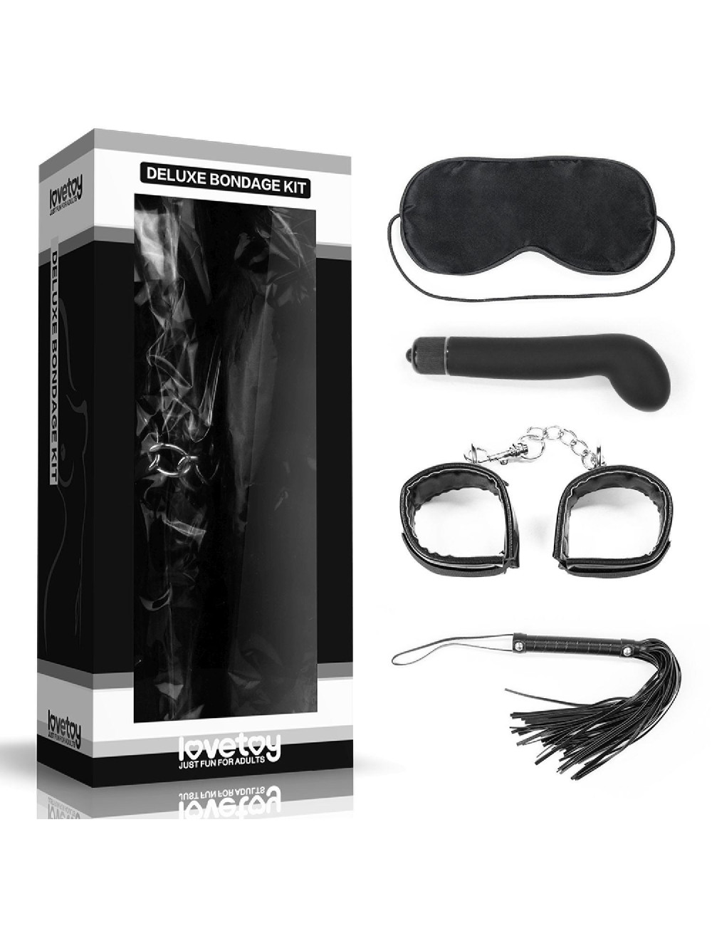Zestaw Deluxe Bondage - Zabawki / Zestawy, Kajdanki, Flogger, Wibrator, Opaska na oczy