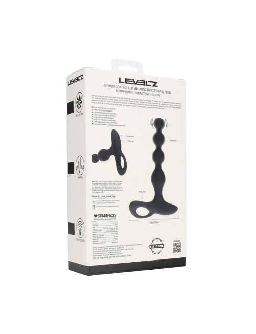 Wibrujący plug analny z koralikami silikonowymi, zdalnie sterowany, czarny