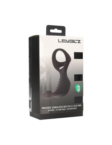 Vibrating Silicone Prostate Stimulator with Tri O Cockring - Black