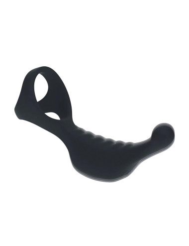 Vibrating Silicone Prostate Stimulator with Tri O Cockring - Black