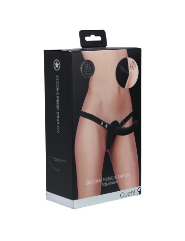 Ouch! - Silicone Ribbed Strap-On - Adjustable - Black