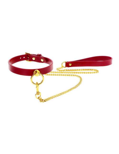 Obroża O-Ring z Łańcuchem Czerwona - Zabawki BDSM, Kagańce, Vegan Leather