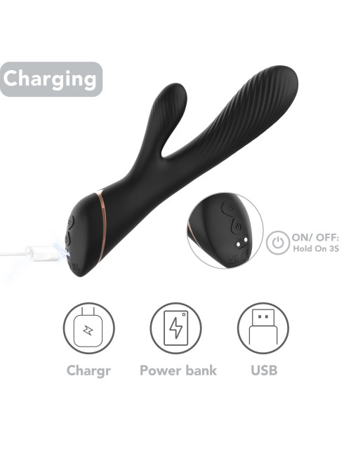 Króliczek Hare Black Wibrator silikonowy, 9 funkcji wibracji, wodoodporny