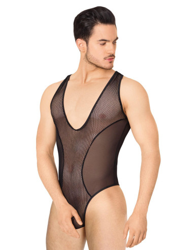 Męskie body SoftLine 4609 - czarna siateczka, rozmiar M/L