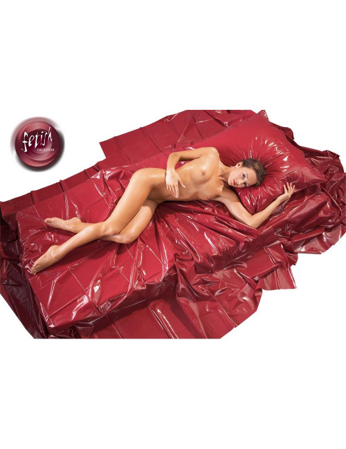 Czerwone winylowe prześcieradło BDSM 200x230 cm