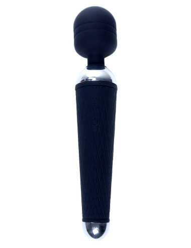 Stymulator Power Massager Wand USB Black - Wibrator silikonowy 10 funkcji, bezprzewodowy, masażer ciała