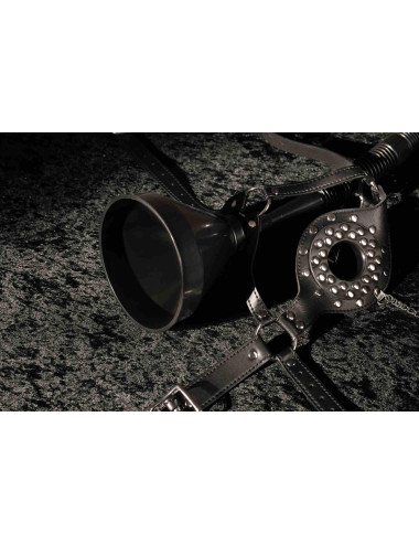 Open Mouth Gag Head Harness with Funnel - Black