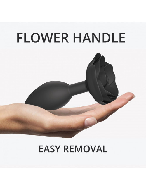 OPEN ROSES L SIZE BLACK ONYX – Zabawki analne i biżuteria analna, silikon, ergonomiczny korek, 3 rozmiary