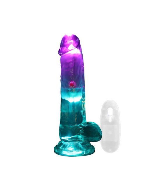 Wibrator realistyczny LED - 15 cm, przezroczysty z kulkami