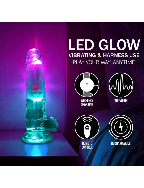 Wibrator realistyczny LED - 15 cm, przezroczysty z kulkami