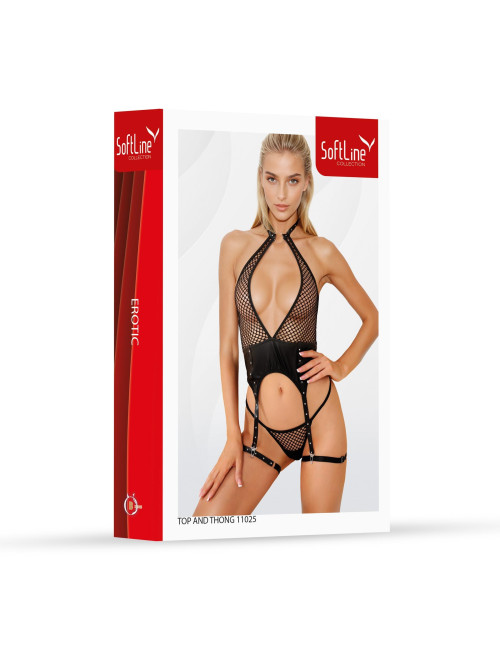 SoftLine Zmysłowy Komplet Topu i Stringów 11025 Czarny 2XL