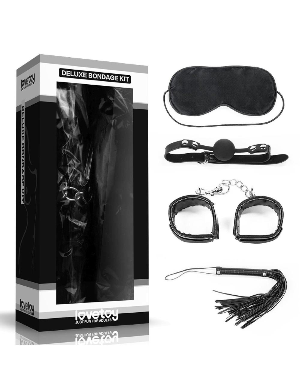 Zestaw Bondage Deluxe - Zabawki BDSM, Kajdanki, Flogger, Knebel, Maska Oczu