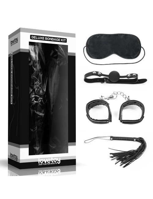 Zestaw Bondage Deluxe - Zabawki BDSM, Kajdanki, Flogger, Knebel, Maska Oczu