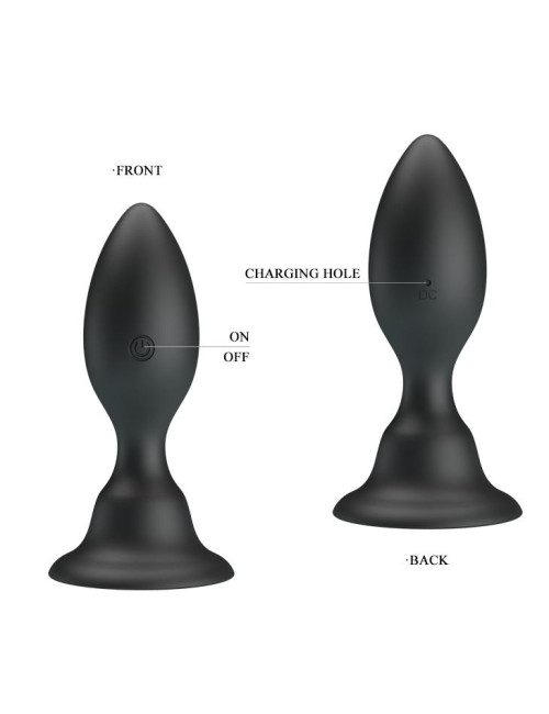 Pretty Love Push Over – Wibrujący Czarny Plug Analny z Przyssawką