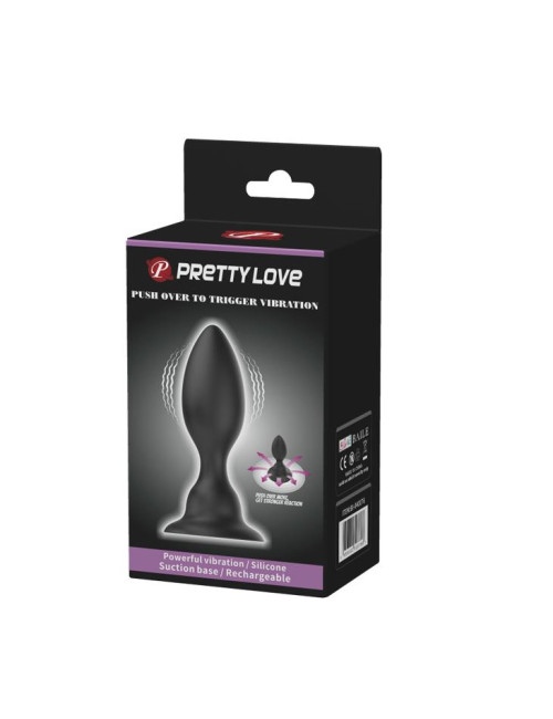 Pretty Love Push Over – Wibrujący Czarny Plug Analny z Przyssawką
