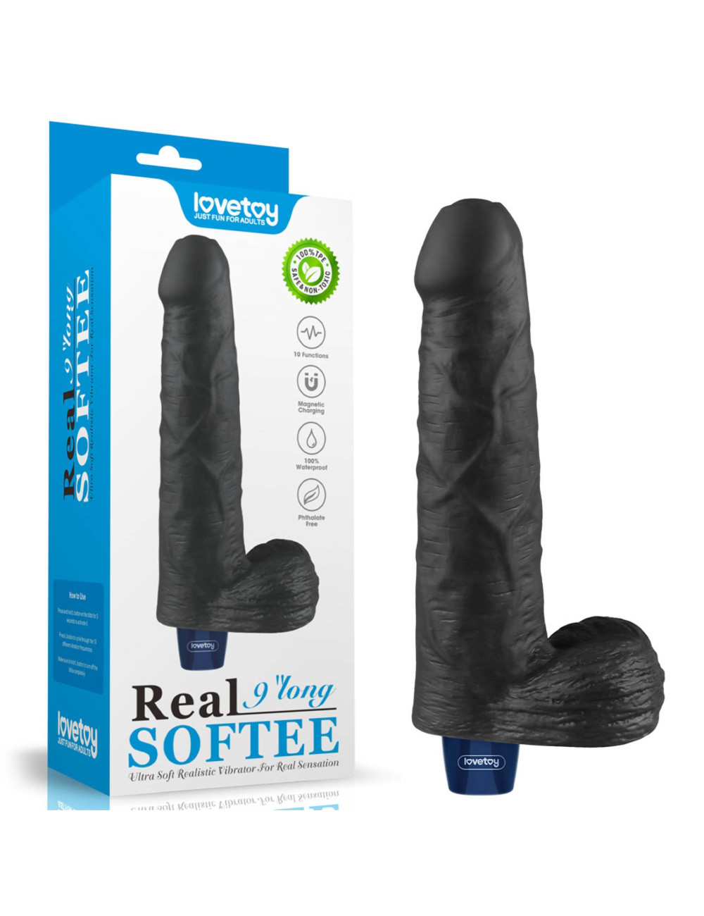 9-calowy Real Softee Dildo - Vibracyjny, TPE Soft-Skin, Wodoodporny, Rechargeable