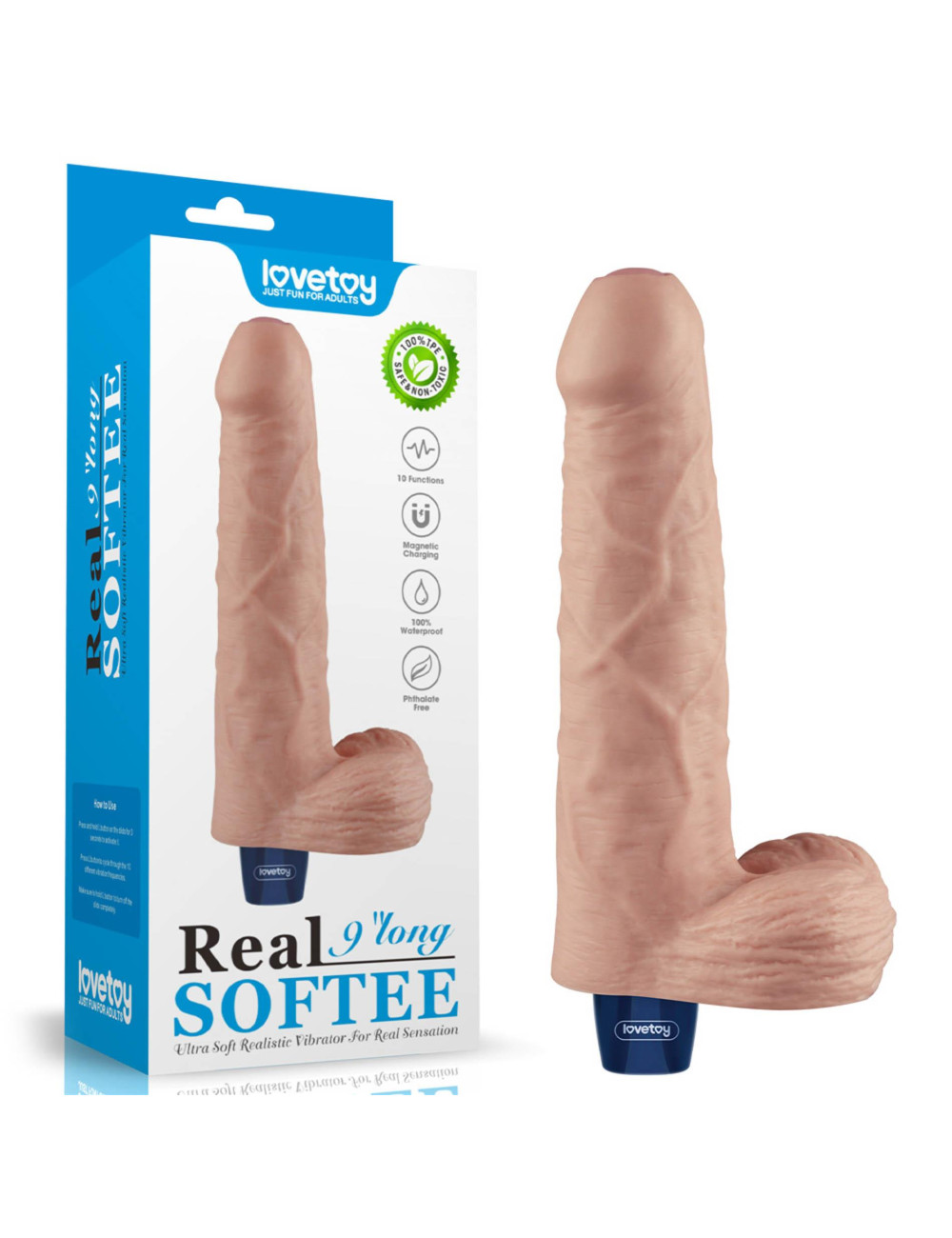 9-calowy Real Softee Dildo TPE - Realistyczny Dildo Zabawki Soft-Skin, Wodoodporne, USB Ładowanie