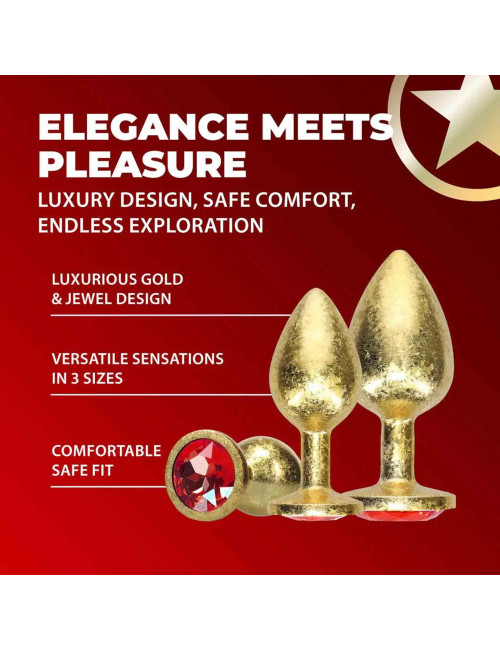 Milan Collection – Zestaw 3 Metalowych Plugów Analnych Gold, Aluminium, Złote Bazy
