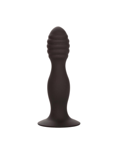 Plug analny żebrowany silikonowy z przyssawką – czarny CalExotics Ribbed Anal Stud