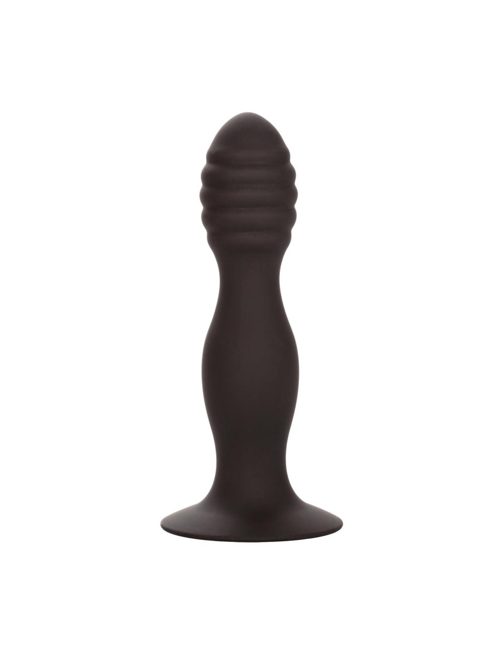 Plug analny żebrowany silikonowy z przyssawką – czarny CalExotics Ribbed Anal Stud