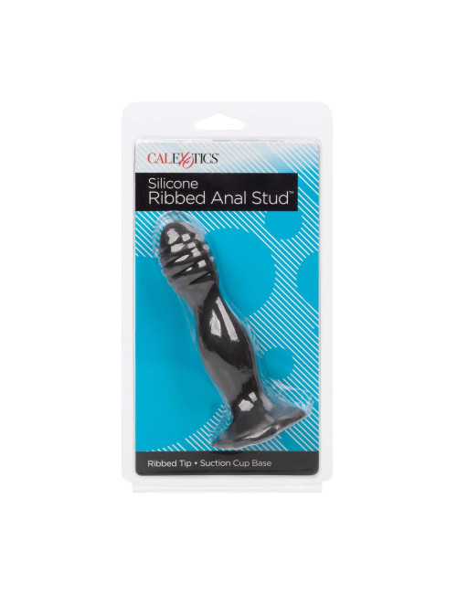 Plug analny żebrowany silikonowy z przyssawką – czarny CalExotics Ribbed Anal Stud