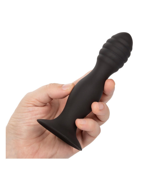 Plug analny żebrowany silikonowy z przyssawką – czarny CalExotics Ribbed Anal Stud