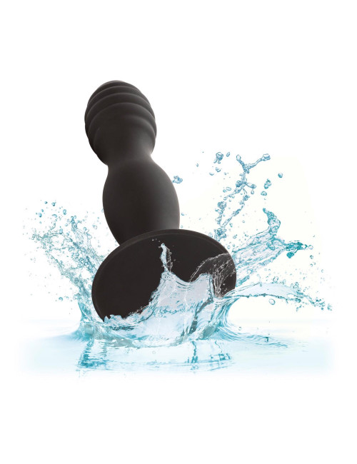 Plug analny żebrowany silikonowy z przyssawką – czarny CalExotics Ribbed Anal Stud