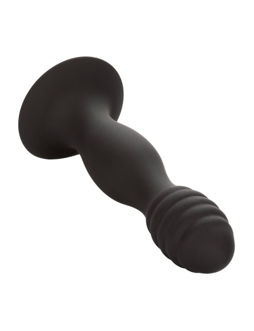 Plug analny żebrowany silikonowy z przyssawką – czarny CalExotics Ribbed Anal Stud