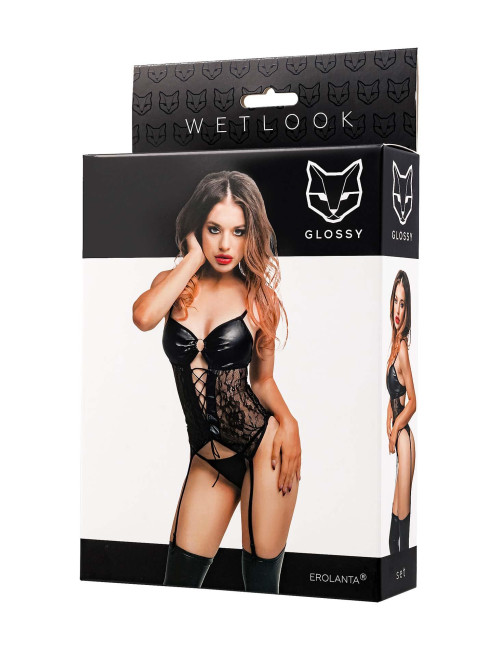 Glossy Miriam Czarny Zestaw Bielizny Wetlook L
