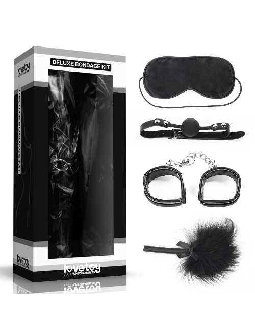 Zestaw Deluxe Bondage – Zabawki / Zestawy BDSM, Kajdanki, Knebel, Pióra, Maska Oczu