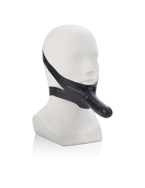 Knebel latexowy z wibrującym dildo - The Accommodator Black