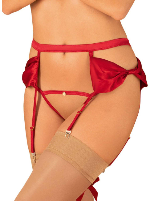 Obsessive Rubinesa Czerwony Pas do Pończoch i Stringi L/XL