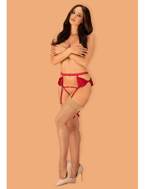 Obsessive Rubinesa Czerwony Pas do Pończoch i Stringi L/XL