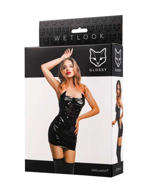 Glossy Mirabell Czarna Sukienka Wetlook Rozmiar S