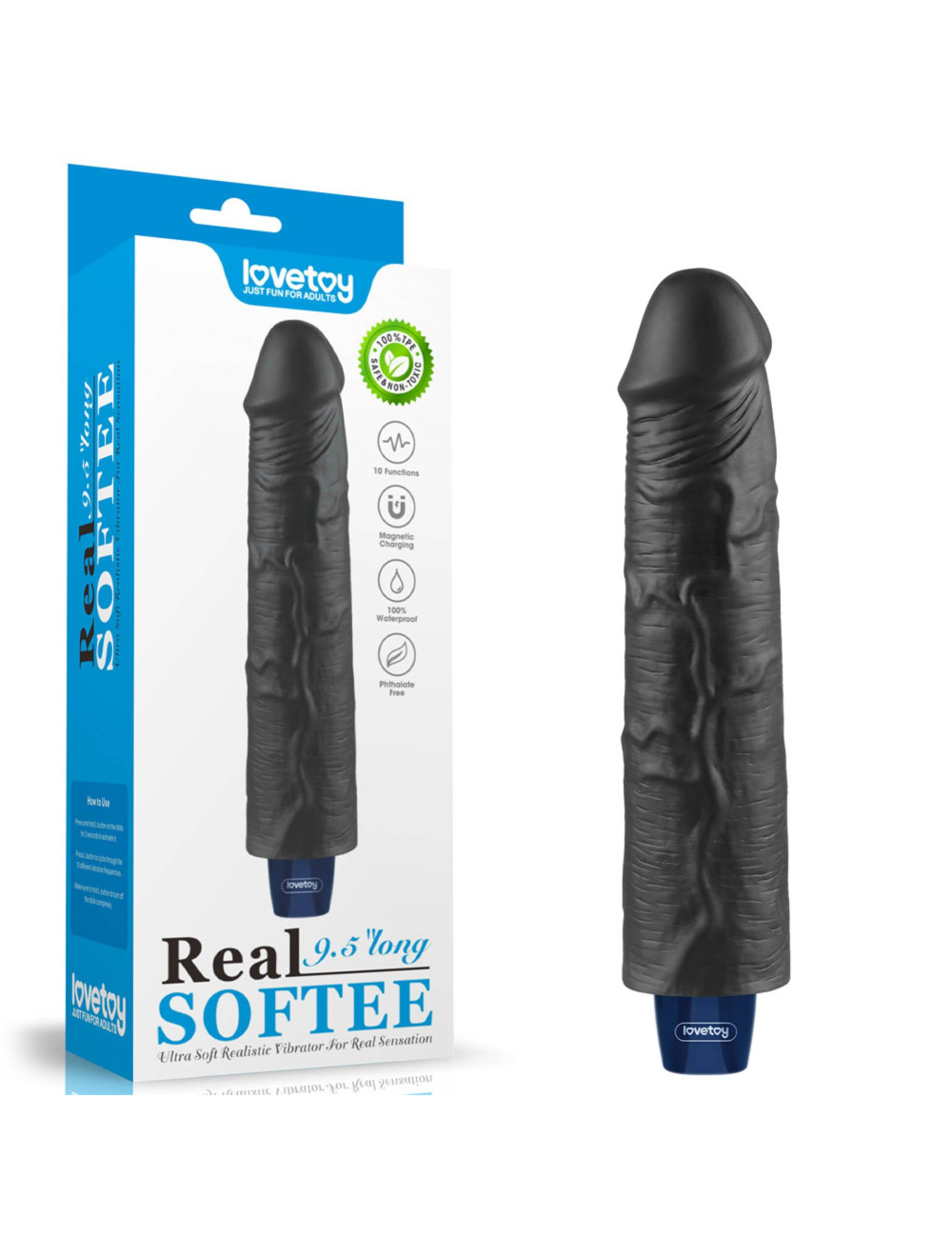 9.5" Real Softee Rechargeable Dildo TPE Vibrating - Realistyczny, Wodoodporny, USB, 24 cm