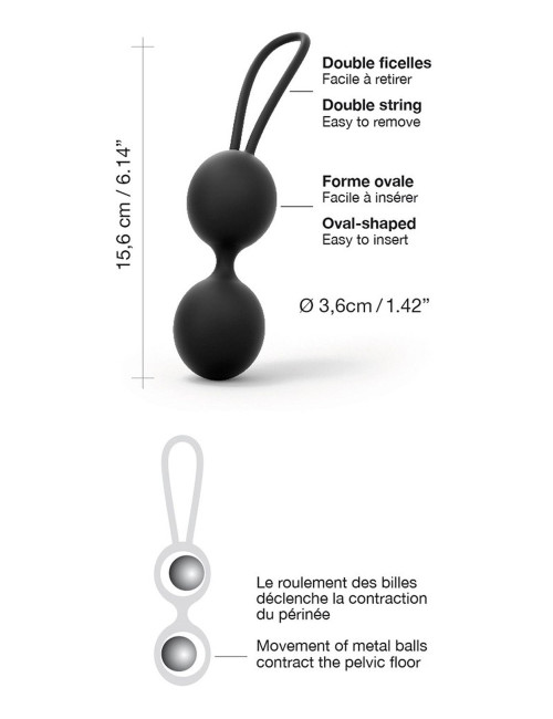 Dual Balls Noir - Kulki gejszy bez wibracji silikonowe, wolne od ftalanów