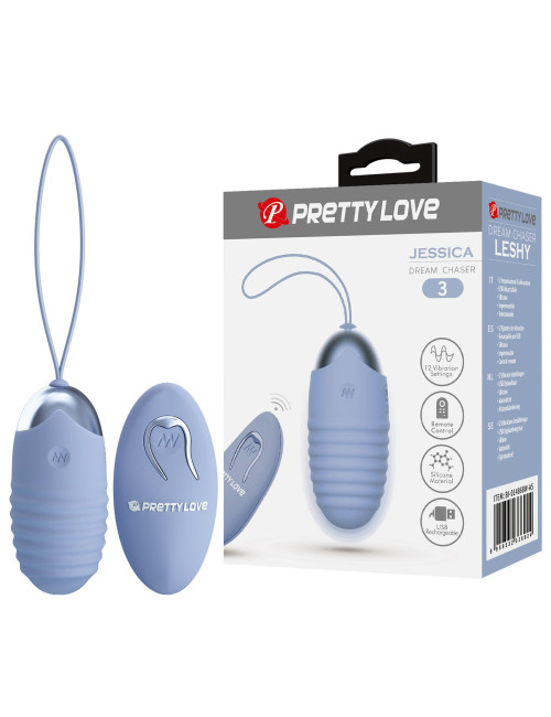 PRETTY LOVE JESSICA Dream chaser 3 Blue - Bezprzewodowe wibrujące jajko z pilotem 12 funkcji