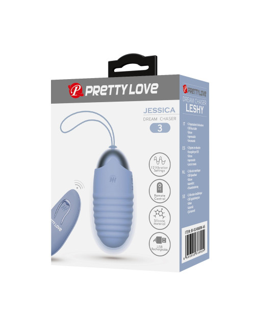 PRETTY LOVE JESSICA Dream chaser 3 Blue - Bezprzewodowe wibrujące jajko z pilotem 12 funkcji