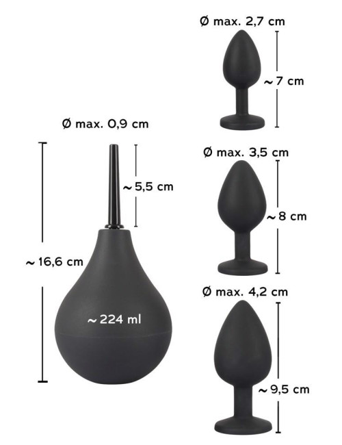 Black Velvets Anal Kit – Zestaw Analny z Prysznicem i 3 Wtyczki Analne