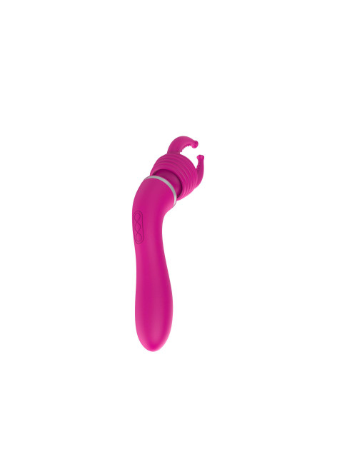 Dual Massager USB Pink - Wibrator i Masażer Zewnętrzny z Nakładką, 10+10 Funkcji, Silikon Medyczny, Wodoodporny