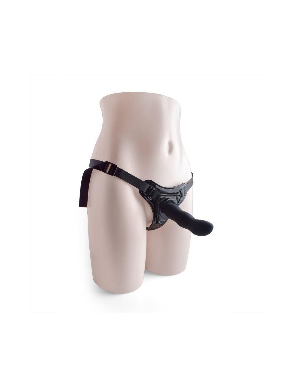 Czarny strap-on bez wibracji z regulowanym paskiem – dla par, silikonowy dildo