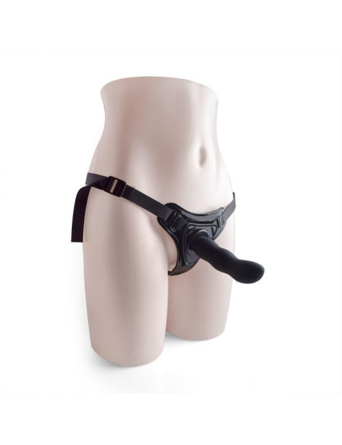Czarny strap-on bez wibracji z regulowanym paskiem – dla par, silikonowy dildo