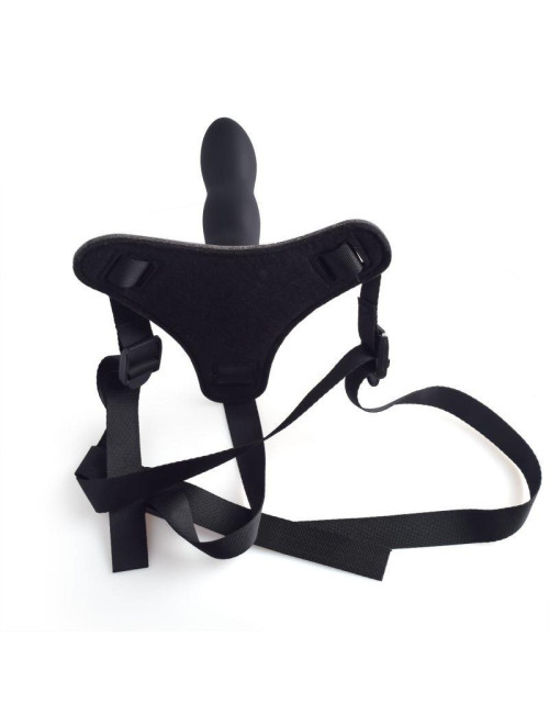 Czarny strap-on bez wibracji z regulowanym paskiem – dla par, silikonowy dildo